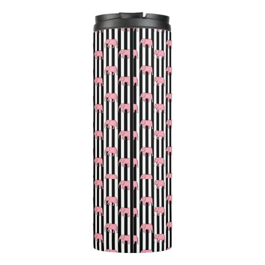 Moderne monogram roze olifantenpatroonstrips thermosbeker (Achterkant)