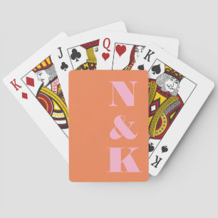 Moderne Monogram Roze Oranje Huwelijksgunst Favori Pokerkaarten