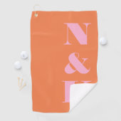 Moderne Monogram Roze Oranje Huwelijksgunst Golfhanddoek (Insitu)
