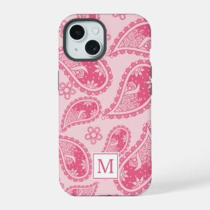 Moderne Monogram Roze Paisley Retro Patroon iPhone 15 Case
