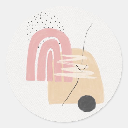 Moderne Monogram Roze Regenboog Ronde Sticker (Voorkant)