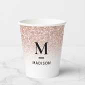 Moderne monogram roze Rose Gold Glitter Ombre Naam Papieren Bekers (Voorkant)