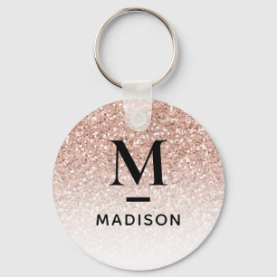 Moderne monogram roze Rose Gold Glitter Ombre Naam Sleutelhanger