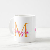 Moderne Monogram Roze Script Naam Koffiemok (Voorkant links)