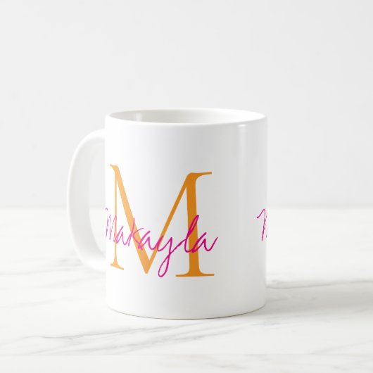 Moderne Monogram Roze Script Naam Koffiemok (Voorkant links)