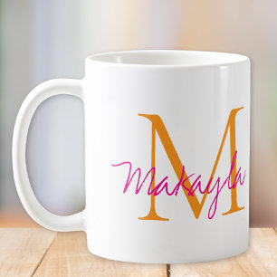 Moderne Monogram Roze Script Naam Koffiemok