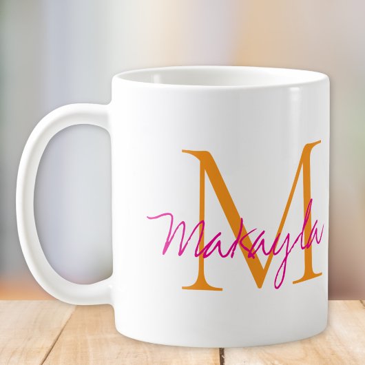 Moderne Monogram Roze Script Naam Koffiemok