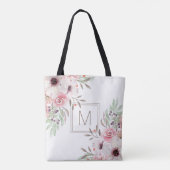 Moderne Monogram Roze Waterverf Bloemen Tote Bag (Achterkant)