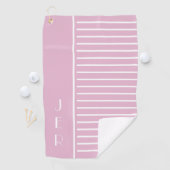 Moderne Monogram Roze Witte Strepen Golfer Golfhanddoek (Insitu)