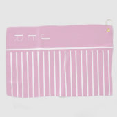 Moderne Monogram Roze Witte Strepen Golfer Golfhanddoek (Horizontaal)