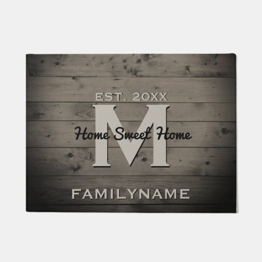 Moderne monogram Rustic Wood Familie Logo  Deurmat (Voorkant)