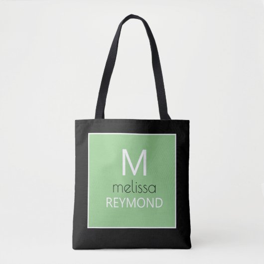 Moderne monogram sage green black tote bag (Voorkant)