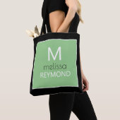 Moderne monogram sage green black tote bag (Dichtbij)