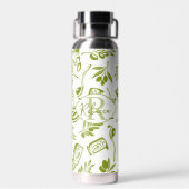 Moderne Monogram Sage Groene Olijfblad Chic Ontwer Waterfles (Achterkant)