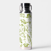 Moderne Monogram Sage Groene Olijfblad Chic Ontwer Waterfles (Voorkant)