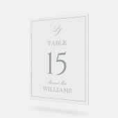 Moderne Monogram Sage Groene Trouwtafel Nummer Acryl Bord (Hoek)