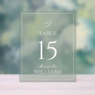 Moderne Monogram Sage Groene Trouwtafel Nummer Acryl Bord