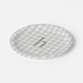 Moderne Monogram Sagegroene Gingham Papieren Bordje (Gekanteld)