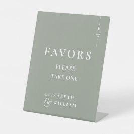 Moderne Monogram Salie Groene Favorieten Bruiloft Reclamebord Met Voetstuk