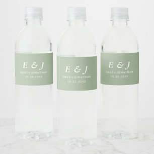 Moderne Monogram Saliegroen Huwelijk Waterfles Etiket