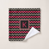 Moderne Monogram scharlakenrood bruin zwart Chevro Bad Handdoek (Wasdoekje)