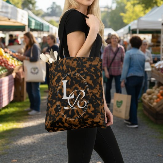 Moderne Monogram Schildpadprint Tote Bag