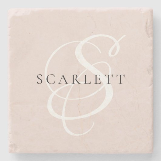 Moderne monogram script Blush roze aangepaste naam Stenen Onderzetter (Voorkant)