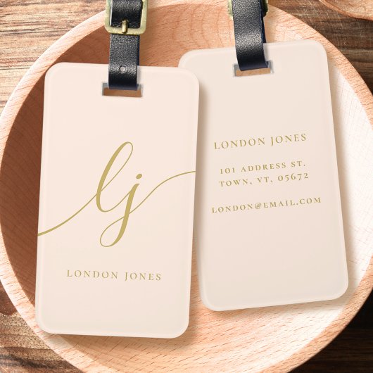 Moderne Monogram Script Calligrafie Blush Pink Gol Bagagelabel