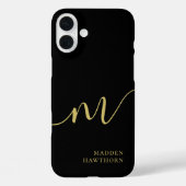 Moderne Monogram Script Calligrafie Zwart Goud Case-Mate iPhone Case (Achterkant)