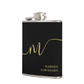 Moderne Monogram Script Calligrafie Zwart Goud Naa Heupfles (Links)