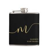 Moderne Monogram Script Calligrafie Zwart Goud Naa Heupfles (Voorkant)