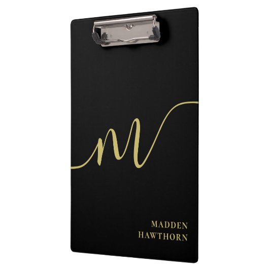 Moderne Monogram Script Calligrafie Zwart Goud Naa Klembord (Links)