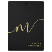 Moderne Monogram Script Calligrafie Zwart Goud Naa Klembord (Achterkant)
