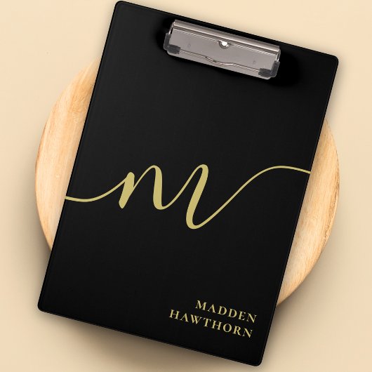 Moderne Monogram Script Calligrafie Zwart Goud Naa Klembord