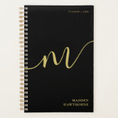 Moderne Monogram Script Calligrafie Zwart Goud Naa Planner (Voorkant)
