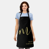Moderne Monogram Script Calligrafie Zwart Goud Naa Schort (Gedragen)