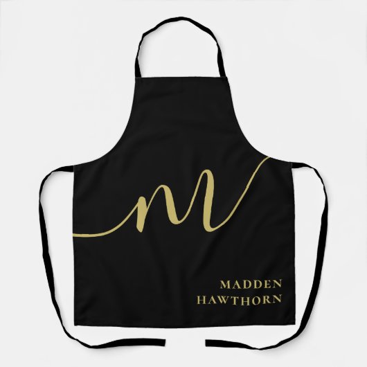 Moderne Monogram Script Calligrafie Zwart Goud Naa Schort (Voorkant)