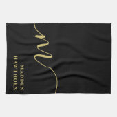 Moderne Monogram Script Calligrafie Zwart Goud Naa Theedoek (Horizontaal)