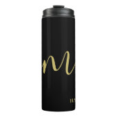 Moderne Monogram Script Calligrafie Zwart Goud Naa Thermosbeker (Voorkant)