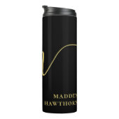 Moderne Monogram Script Calligrafie Zwart Goud Naa Thermosbeker (Geroteerd rechts)