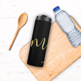 Moderne Monogram Script Calligrafie Zwart Goud Naa Thermosbeker