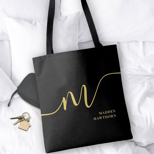 Moderne Monogram Script Calligrafie Zwart Goud Naa Tote Bag