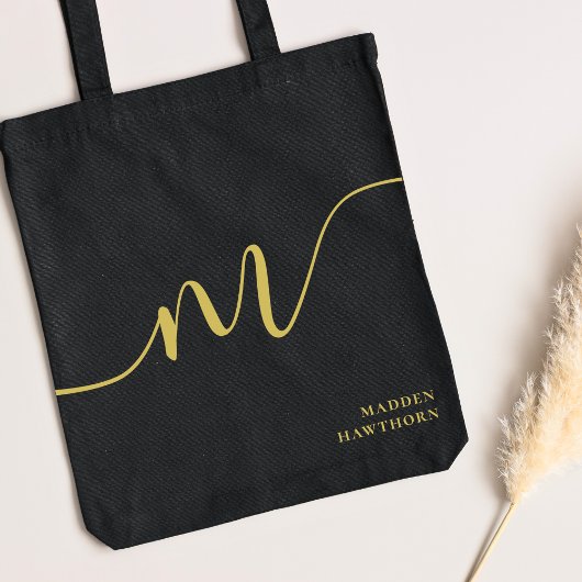 Moderne Monogram Script Calligrafie Zwart Goud Naa Tote Bag