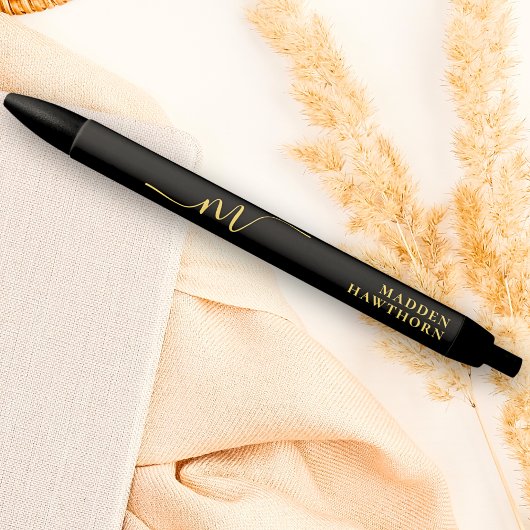 Moderne Monogram Script Calligrafie Zwart Goud Naa Zwarte Inkt Pen