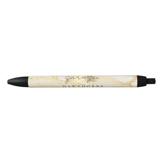 Moderne Monogram Script Elegant Ivoor Goud Glitter Zwarte Inkt Pen (Voorkant)