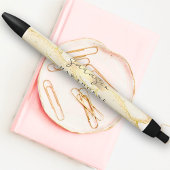 Moderne Monogram Script Elegant Ivoor Goud Glitter Zwarte Inkt Pen