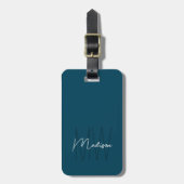 Moderne Monogram Script Naam Blauw Bagagelabel (Voorkant verticaal)