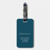 Moderne Monogram Script Naam Blauw Bagagelabel (Achterkant verticaal)