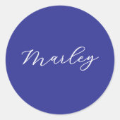 Moderne monogram script naam blauw ronde sticker (Voorkant)