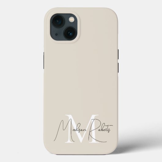 Moderne monogram script naam logo beige Case-Mate iPhone case (Achterkant)